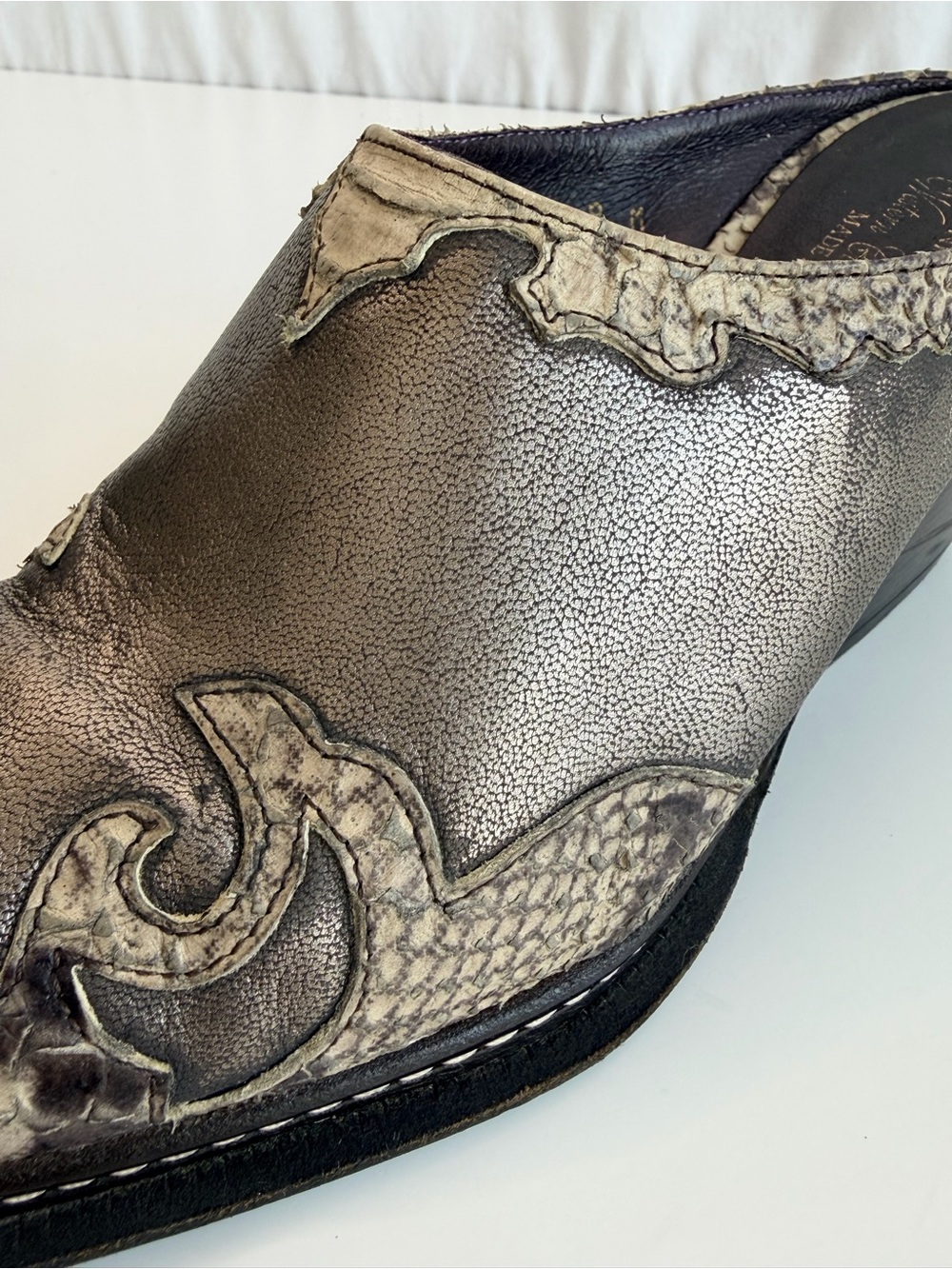 Donald J. Pliner Western Couture Collection Mule Metallic Gray Snakeskin 8M Y2K - Picture 9 of 17